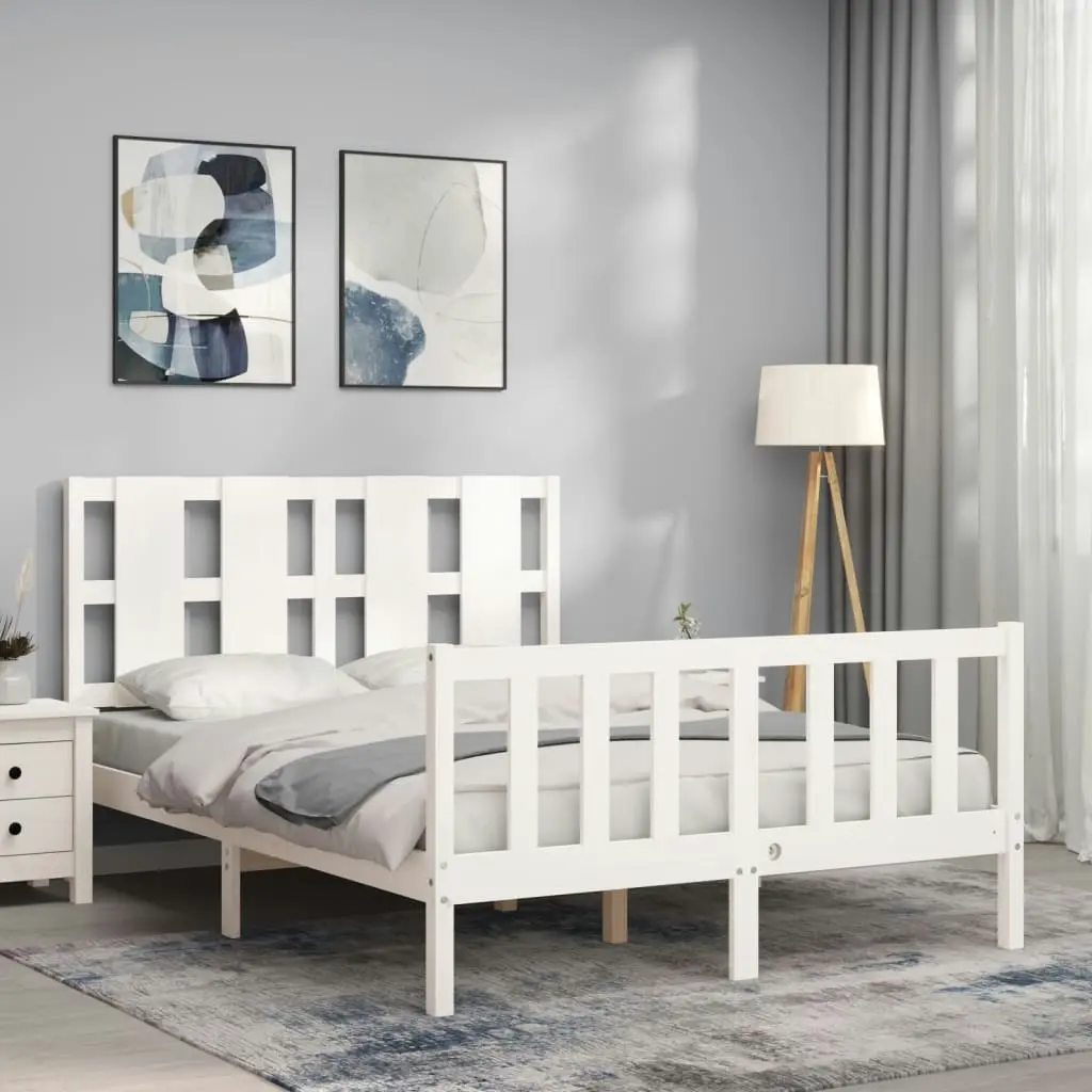 Bed Frame with Headboard White 137x187 cm Double Solid Wood 3192207