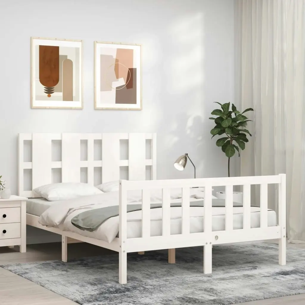 Bed Frame with Headboard White 137x187 cm Double Solid Wood 3192207