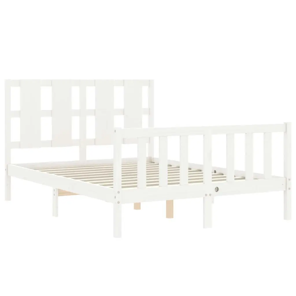 Bed Frame with Headboard White 137x187 cm Double Solid Wood 3192207