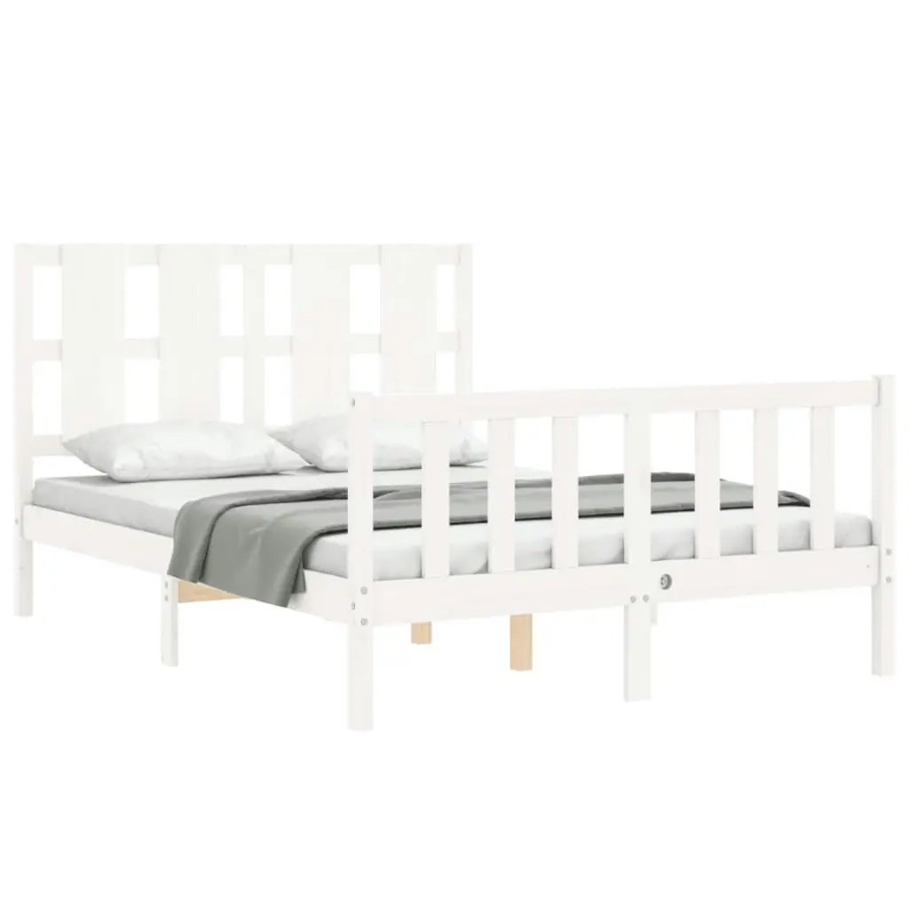 Bed Frame with Headboard White 137x187 cm Double Solid Wood 3192207