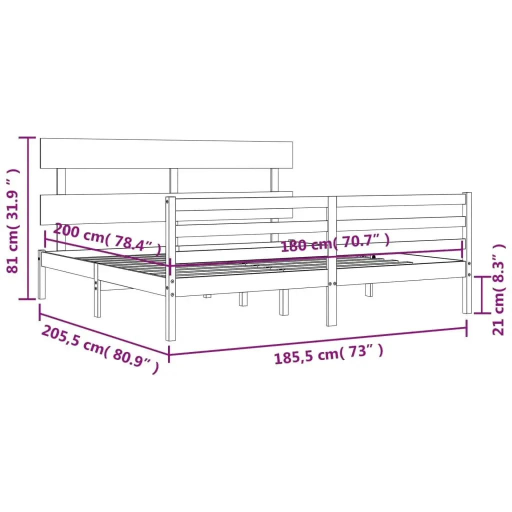 Bed Frame with Headboard 183x203 cm King Solid Wood 3195106