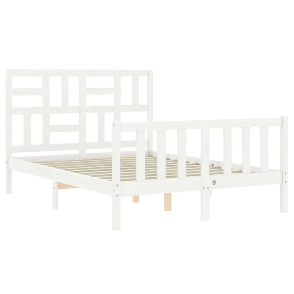 Bed Frame with Headboard White 137x187 cm Double Solid Wood 3193052