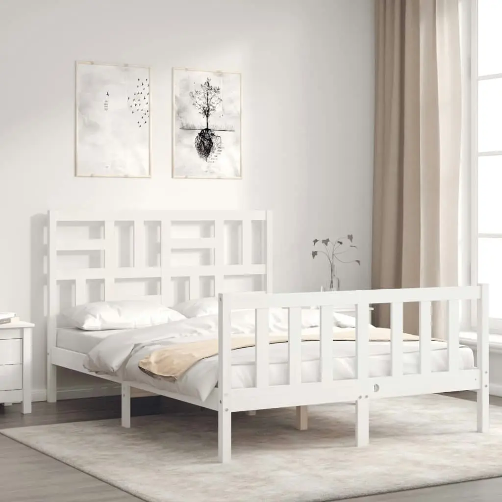 Bed Frame with Headboard White 137x187 cm Double Solid Wood 3193052