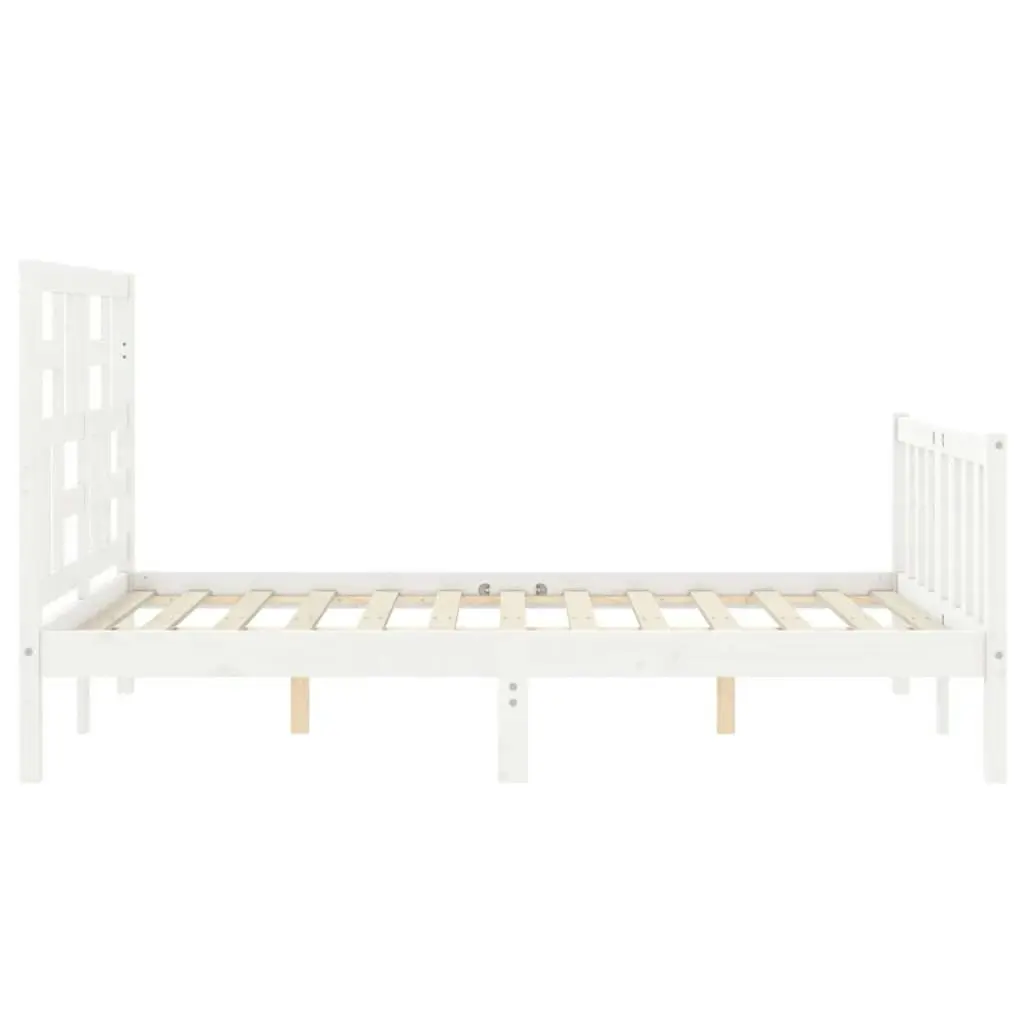 Bed Frame with Headboard White 137x187 cm Double Solid Wood 3193052