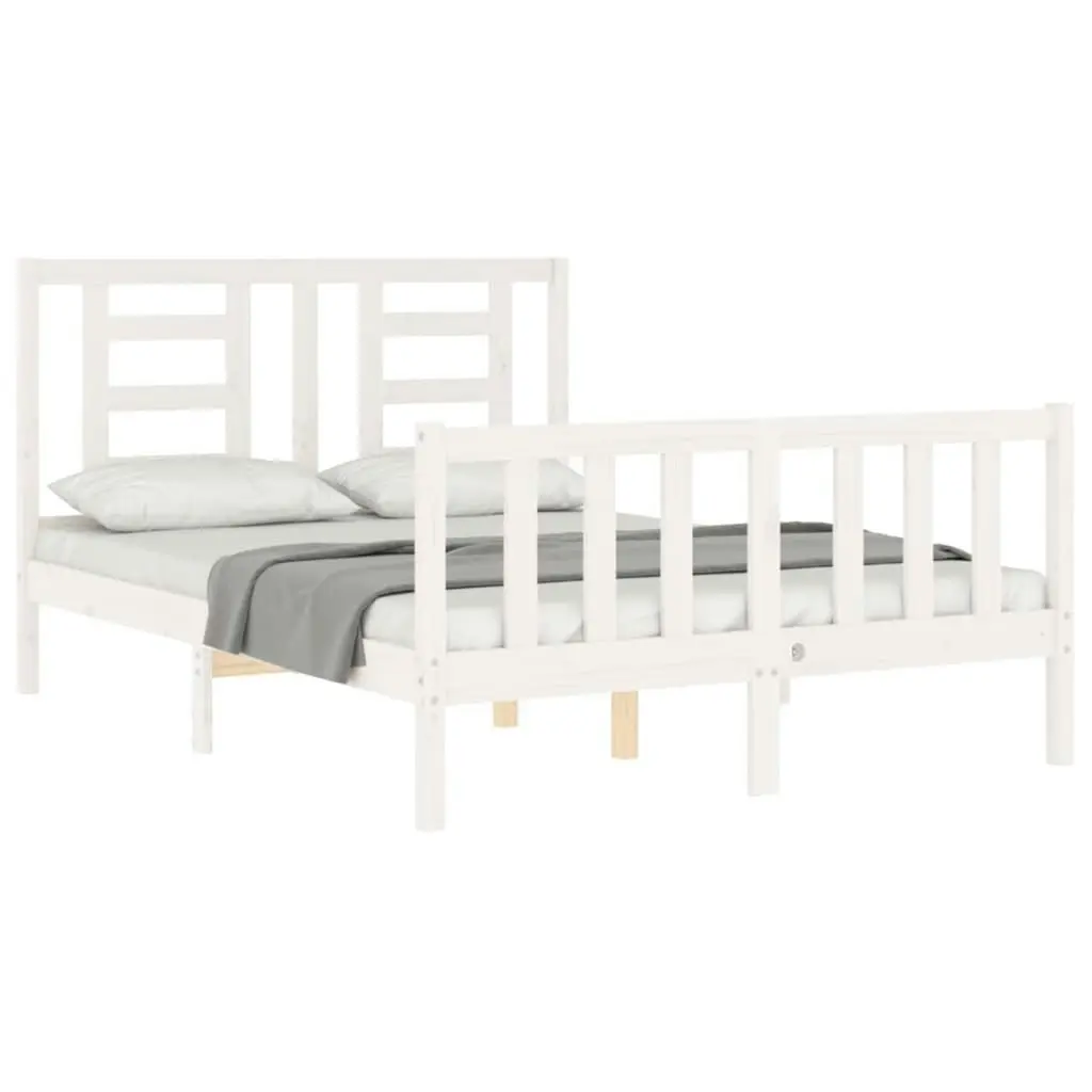 Bed Frame with Headboard White 137x187 cm Double Solid Wood 3192857