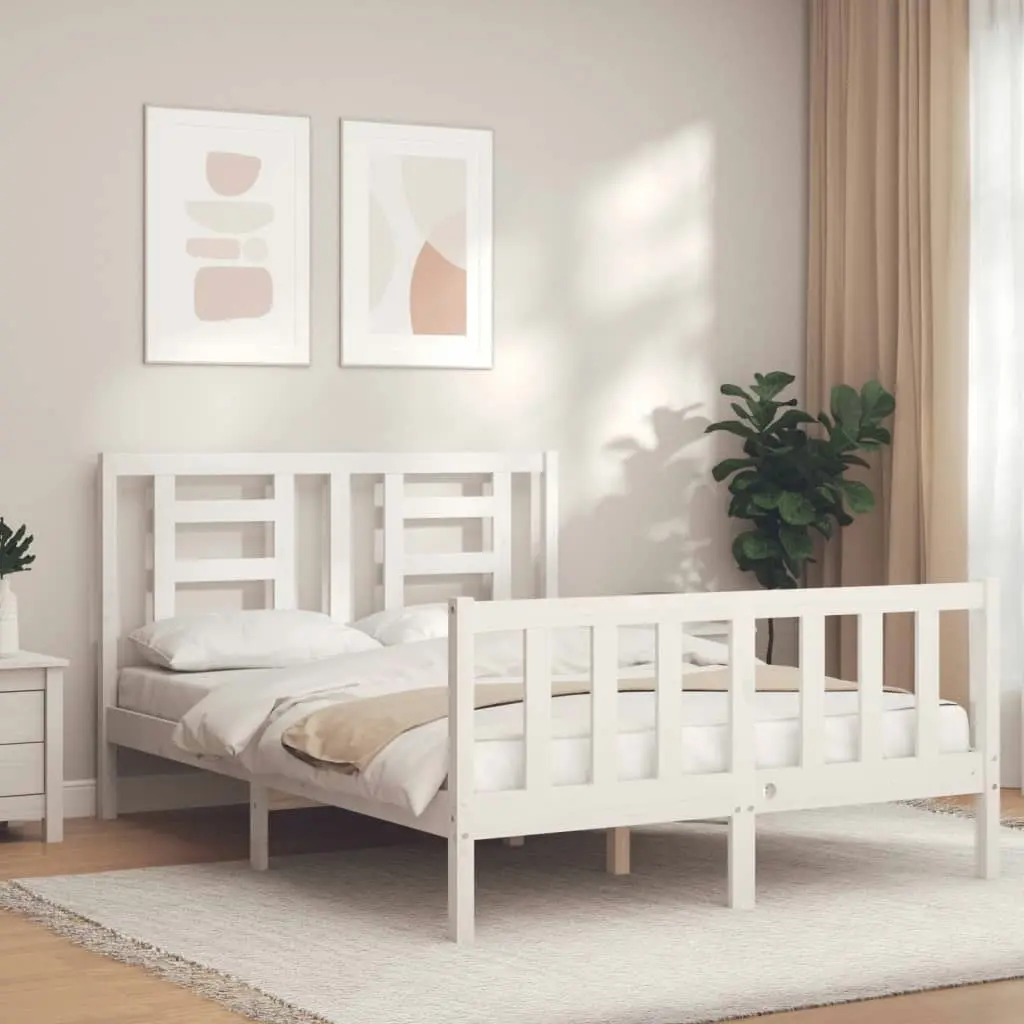 Bed Frame with Headboard White 137x187 cm Double Solid Wood 3192857