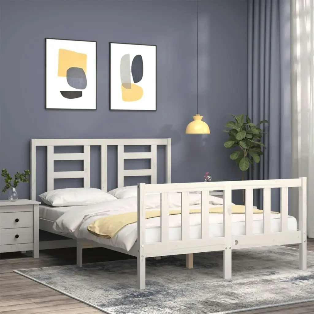 Bed Frame with Headboard White 137x187 cm Double Solid Wood 3192857