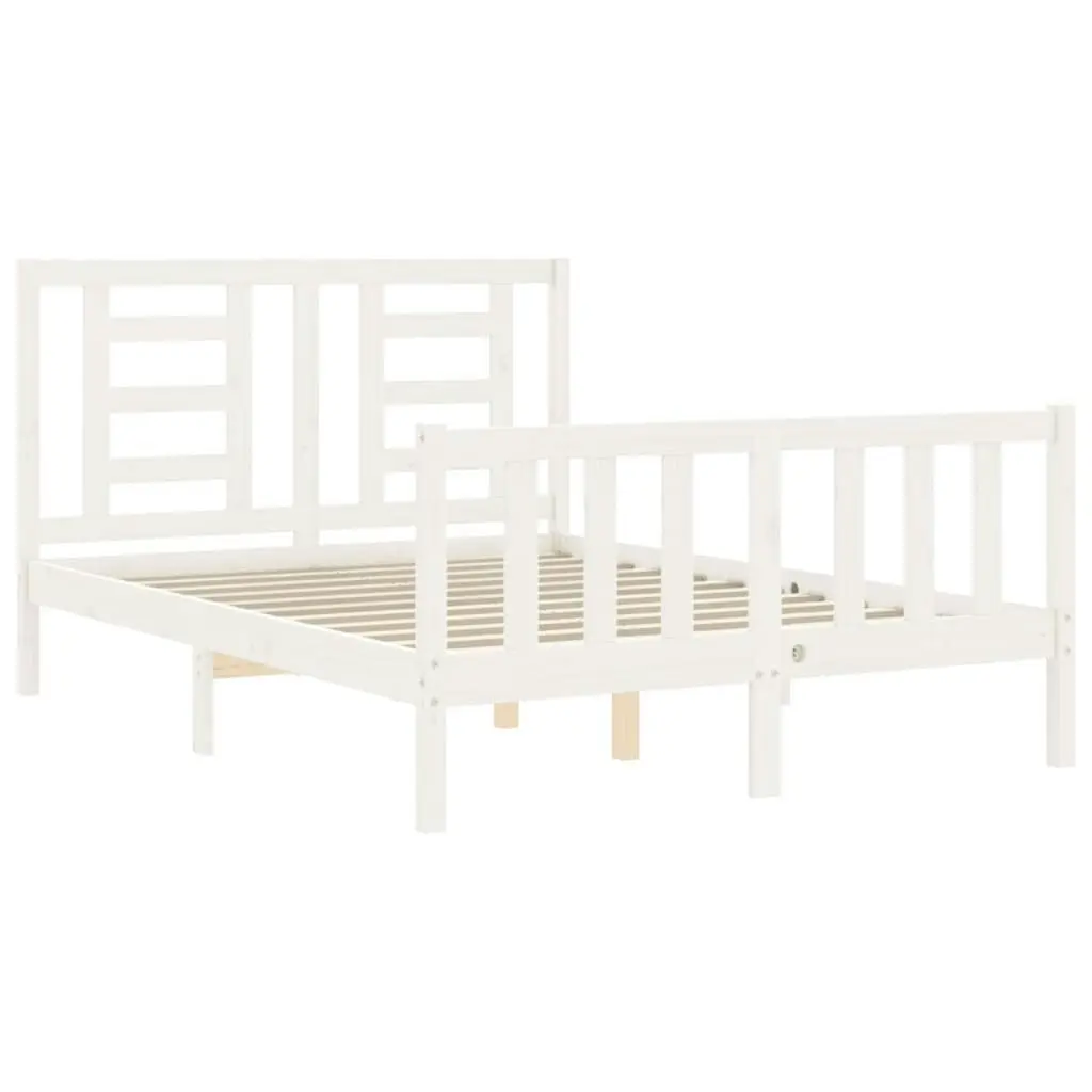 Bed Frame with Headboard White 137x187 cm Double Solid Wood 3192857