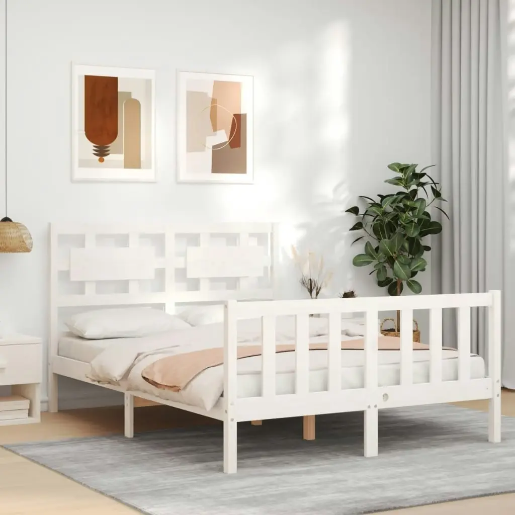 Bed Frame without Mattress White 135x190 cm Solid Wood Pine 3192532