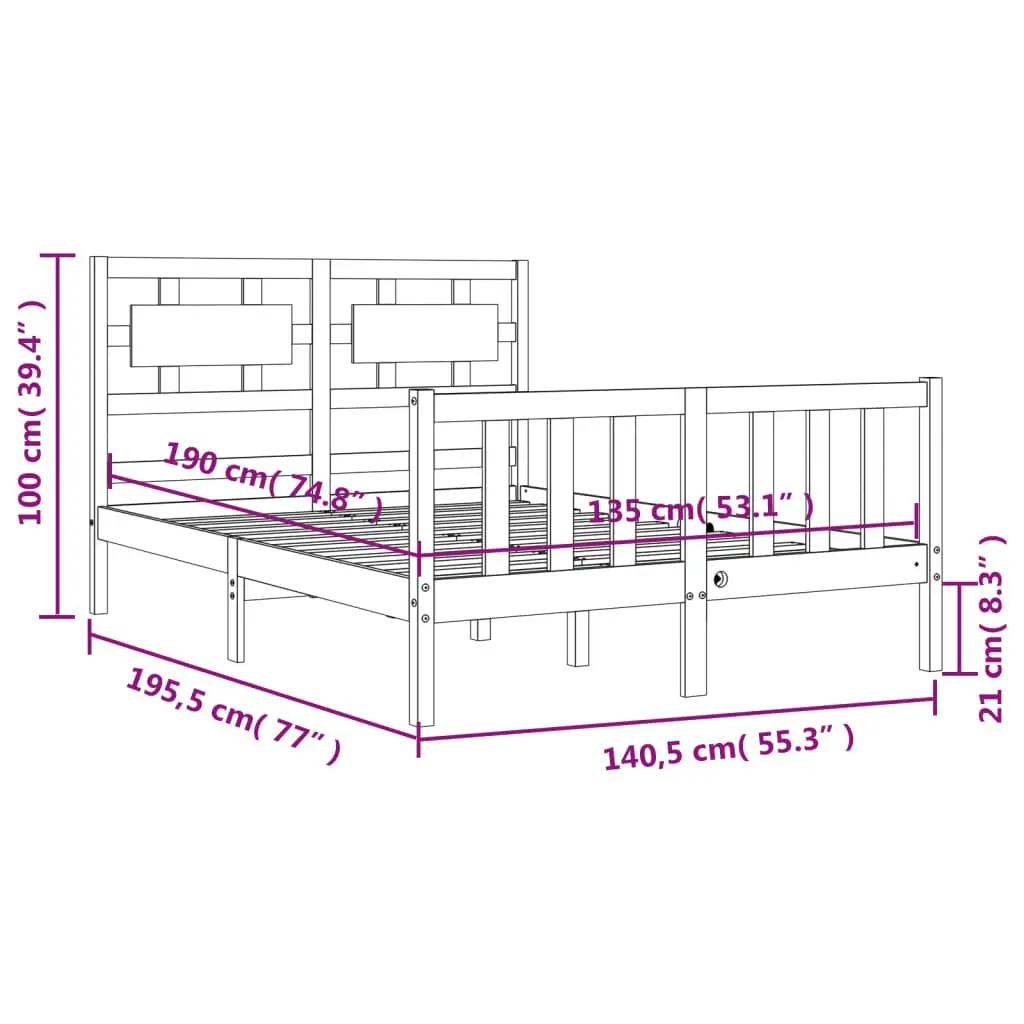 Bed Frame without Mattress White 135x190 cm Solid Wood Pine 3192532