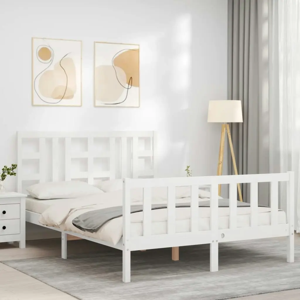 Bed Frame without Mattress White 135x190 cm Solid Wood Pine 3191947