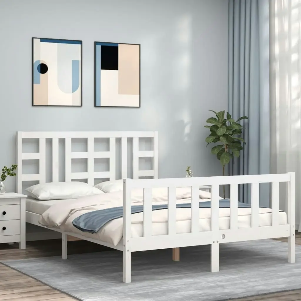 Bed Frame without Mattress White 135x190 cm Solid Wood Pine 3191947