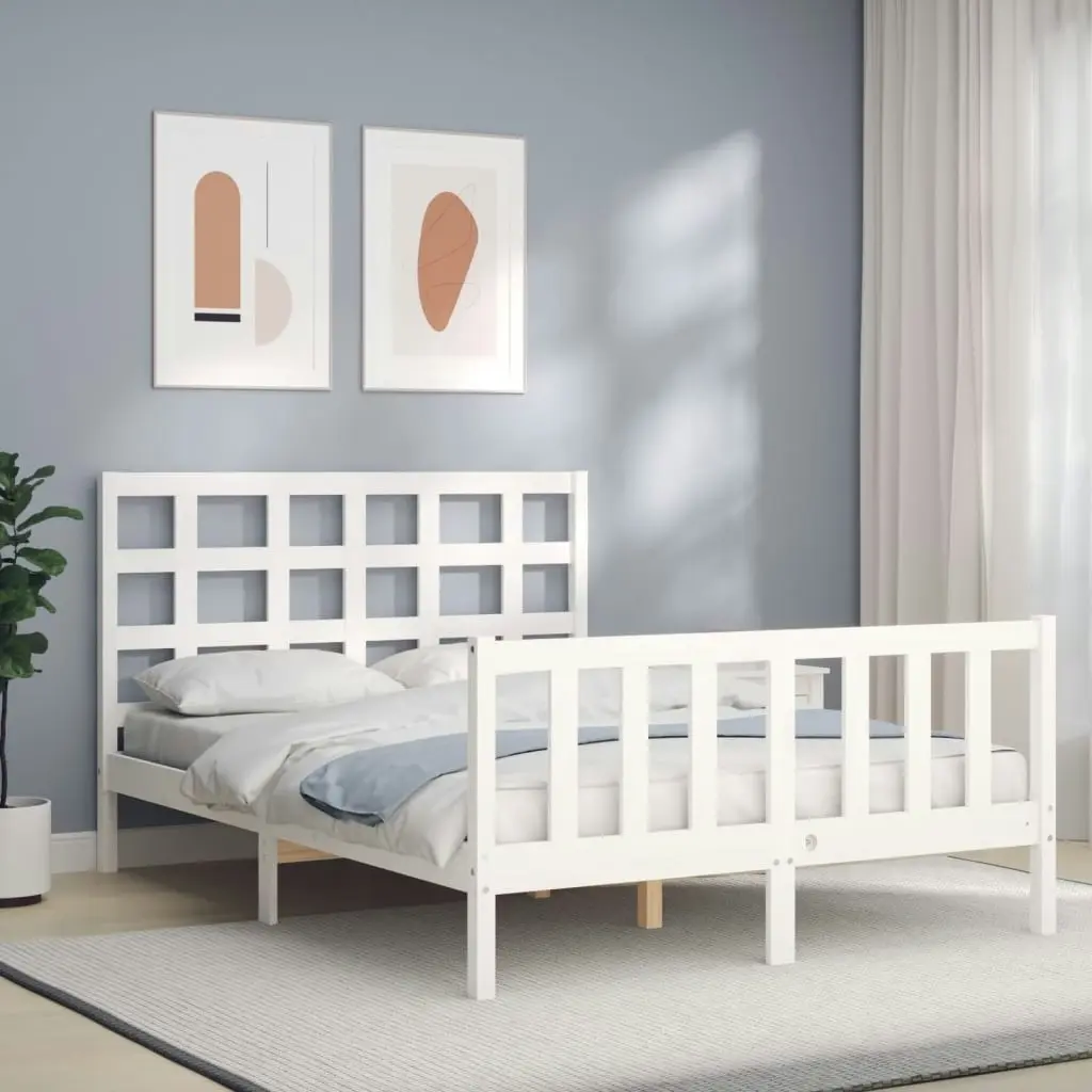 Bed Frame without Mattress White 135x190 cm Solid Wood Pine 3192077