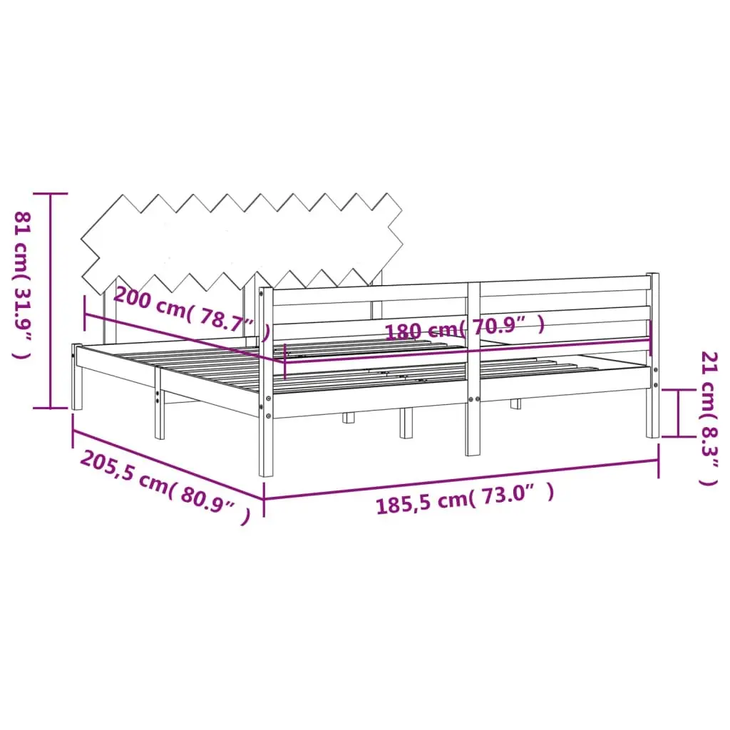 Bed Frame with Headboard 183x203 cm King Solid Wood 3195301