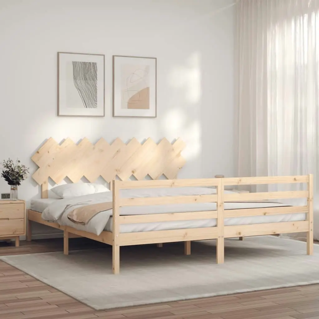 Bed Frame with Headboard 183x203 cm King Solid Wood 3195301