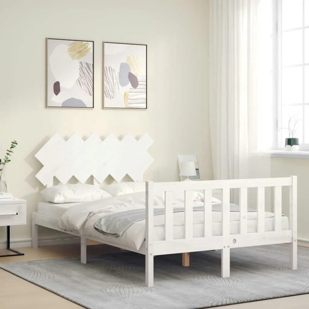 Bed Frame without Mattress White 135x190 cm Solid Wood Pine 3193442