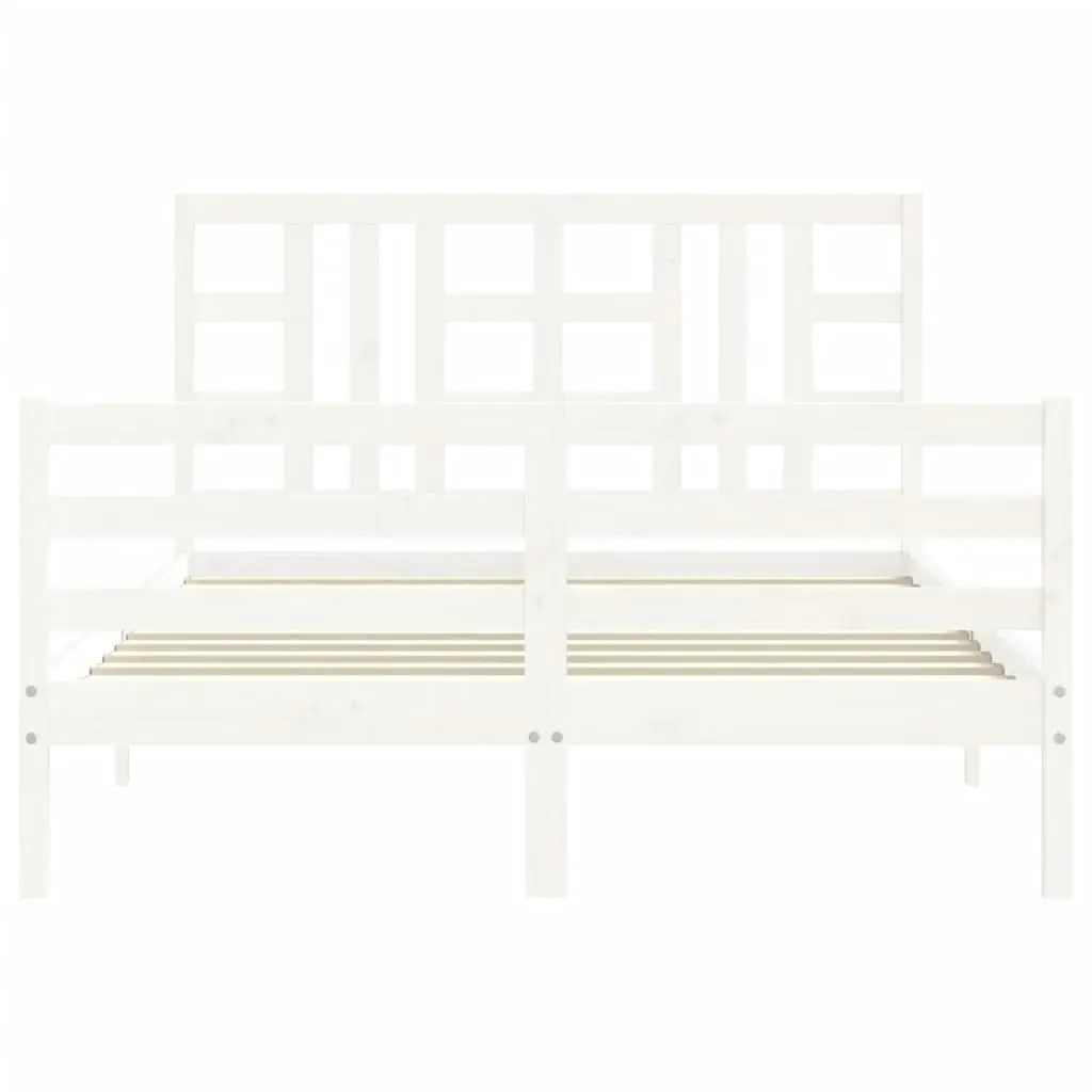 Bed Frame with Headboard White 137x187 cm Double Solid Wood 3193897