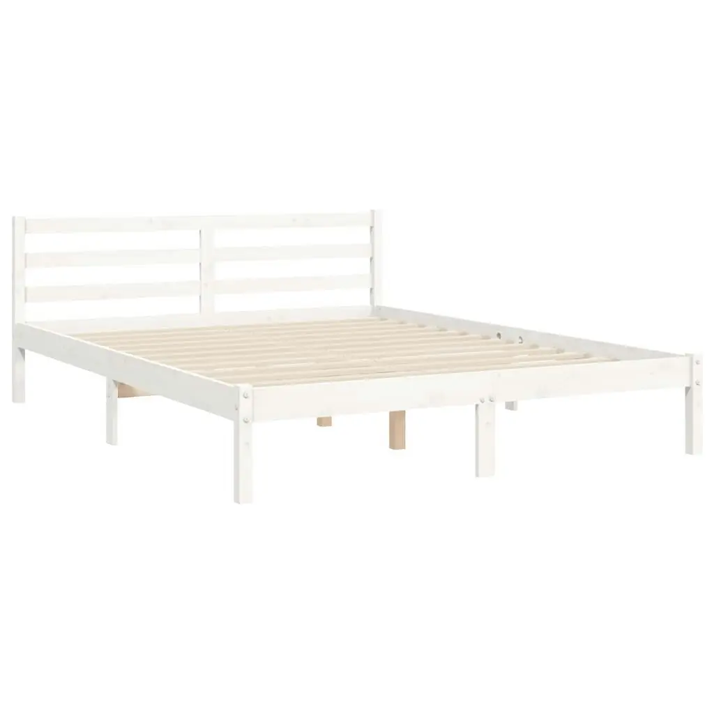 Bed Frame with Headboard White 137x187 cm Double Solid Wood 3193897