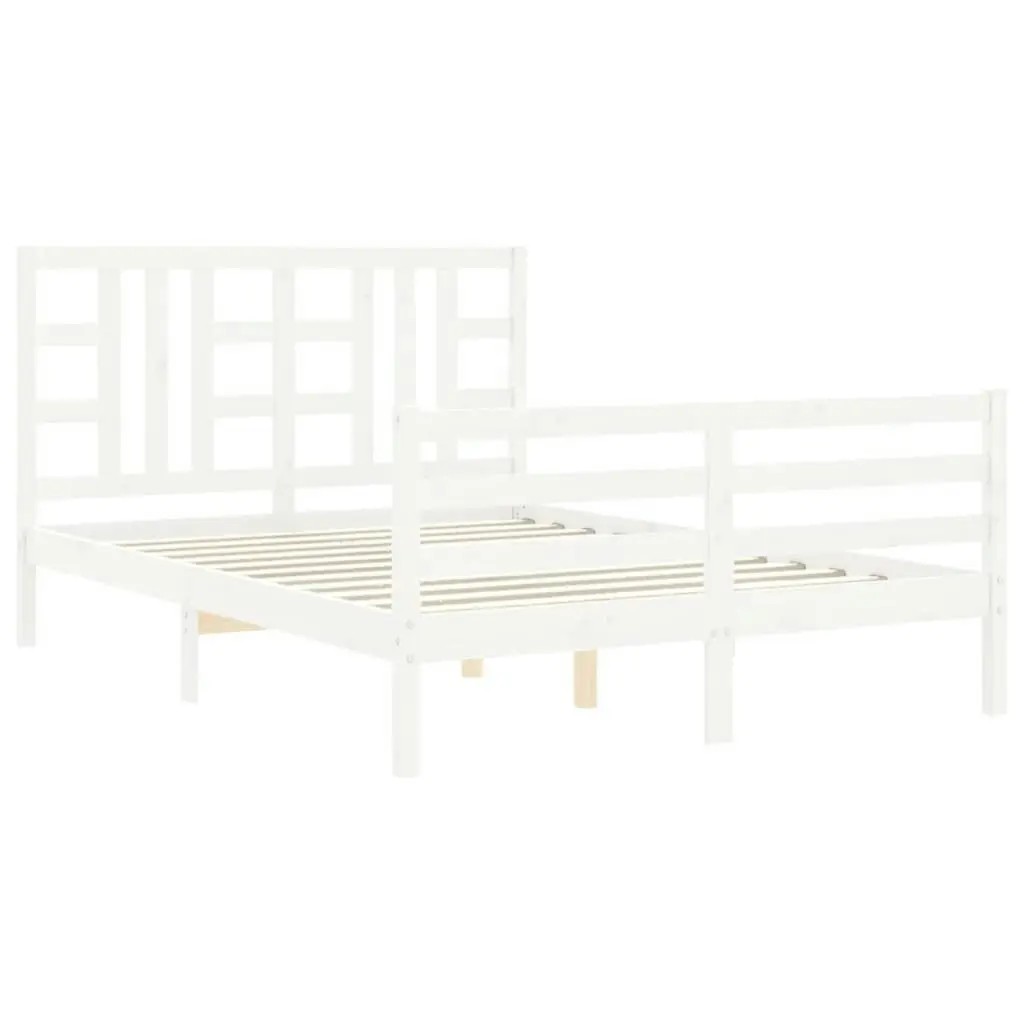 Bed Frame with Headboard White 137x187 cm Double Solid Wood 3193897