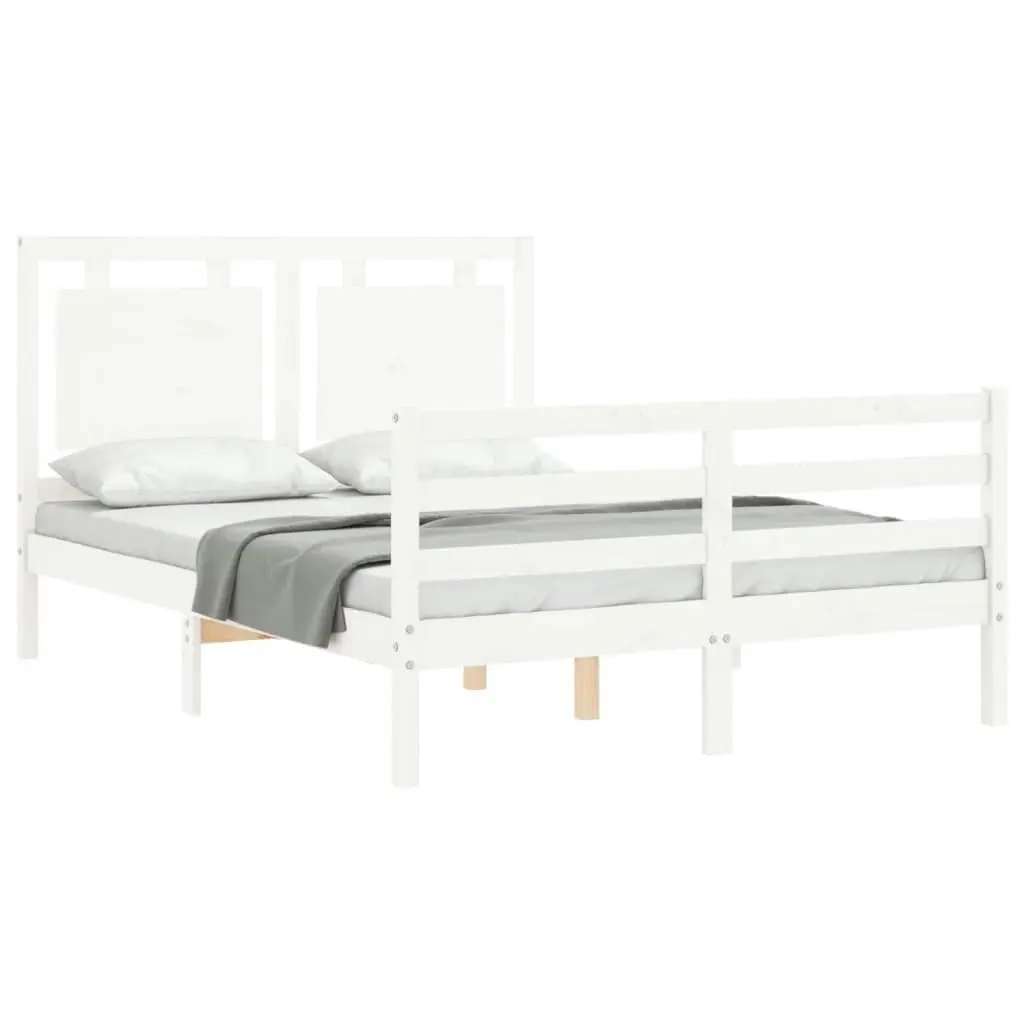 Bed Frame with Headboard White 137x187 cm Double Solid Wood 3194027