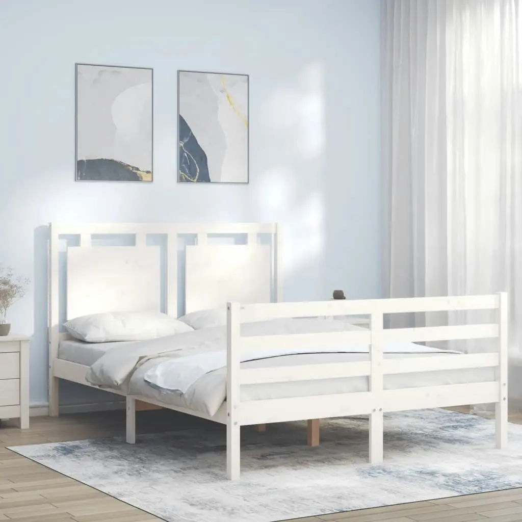 Bed Frame with Headboard White 137x187 cm Double Solid Wood 3194027