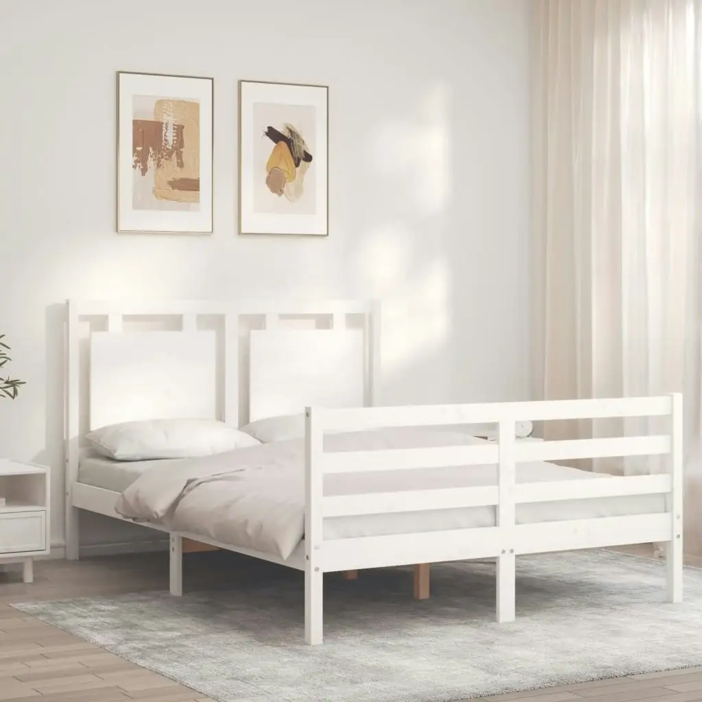 Bed Frame with Headboard White 137x187 cm Double Solid Wood 3194027