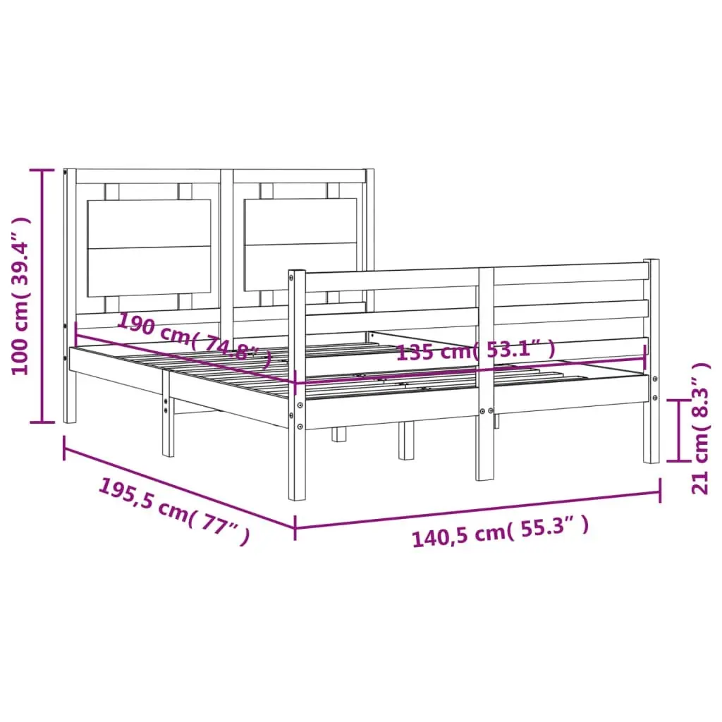 Bed Frame with Headboard White 137x187 cm Double Solid Wood 3194027