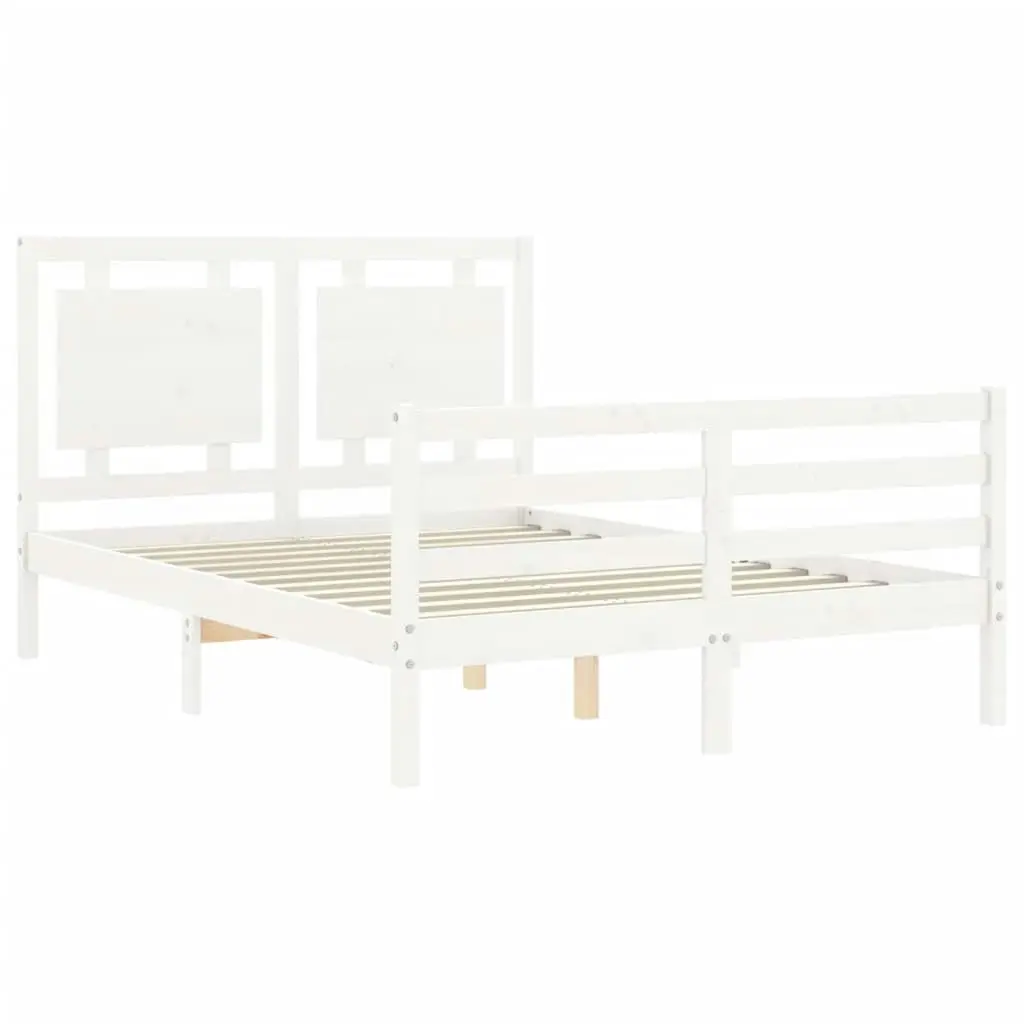 Bed Frame with Headboard White 137x187 cm Double Solid Wood 3194027