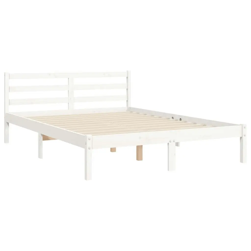 Bed Frame with Headboard White 137x187 cm Double Solid Wood 3194027