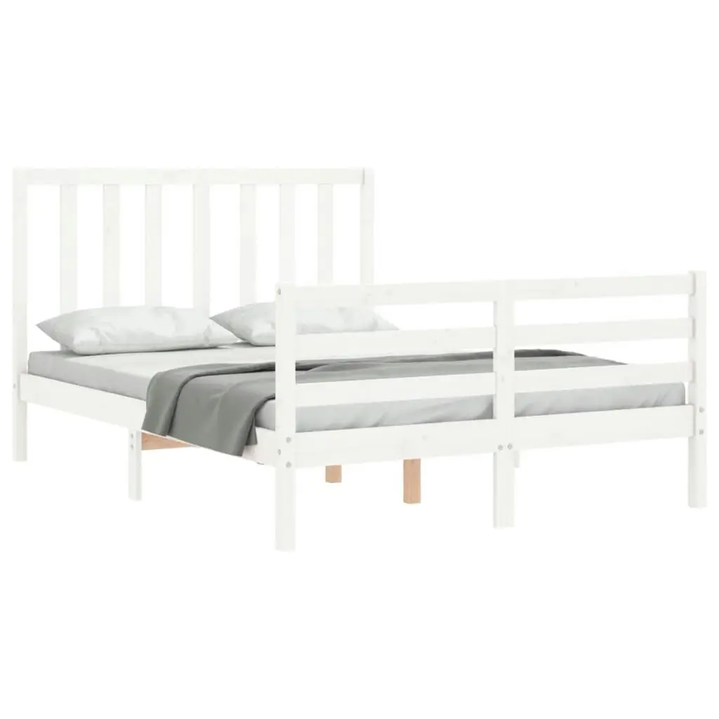 Bed Frame with Headboard White 137x187 cm Double Solid Wood 3193767