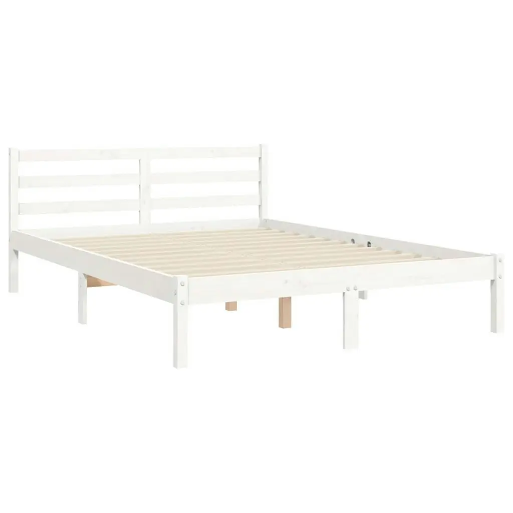 Bed Frame with Headboard White 137x187 cm Double Solid Wood 3193767