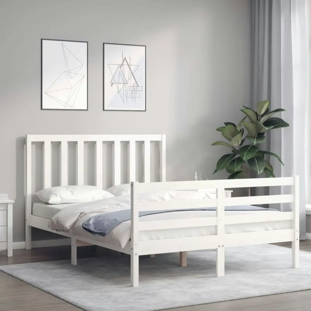 Bed Frame with Headboard White 137x187 cm Double Solid Wood 3193767