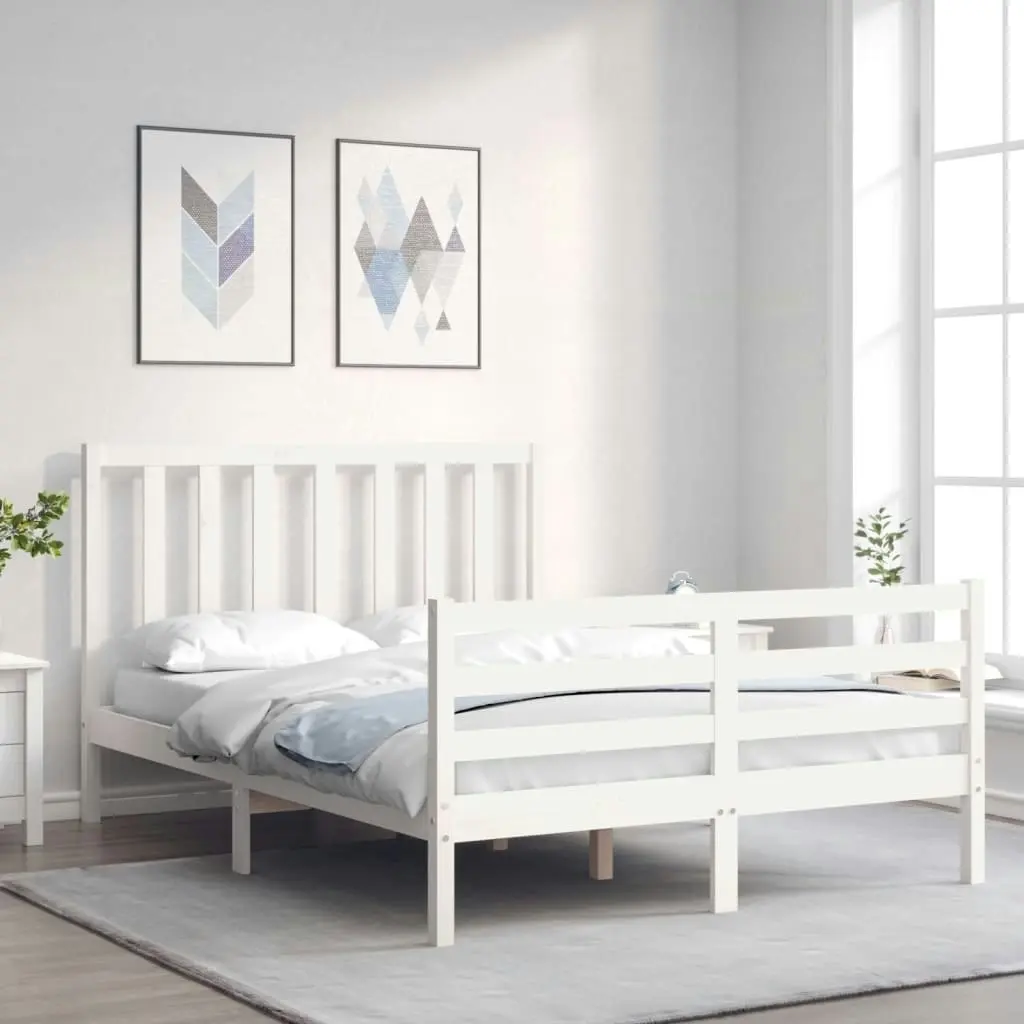 Bed Frame with Headboard White 137x187 cm Double Solid Wood 3193767