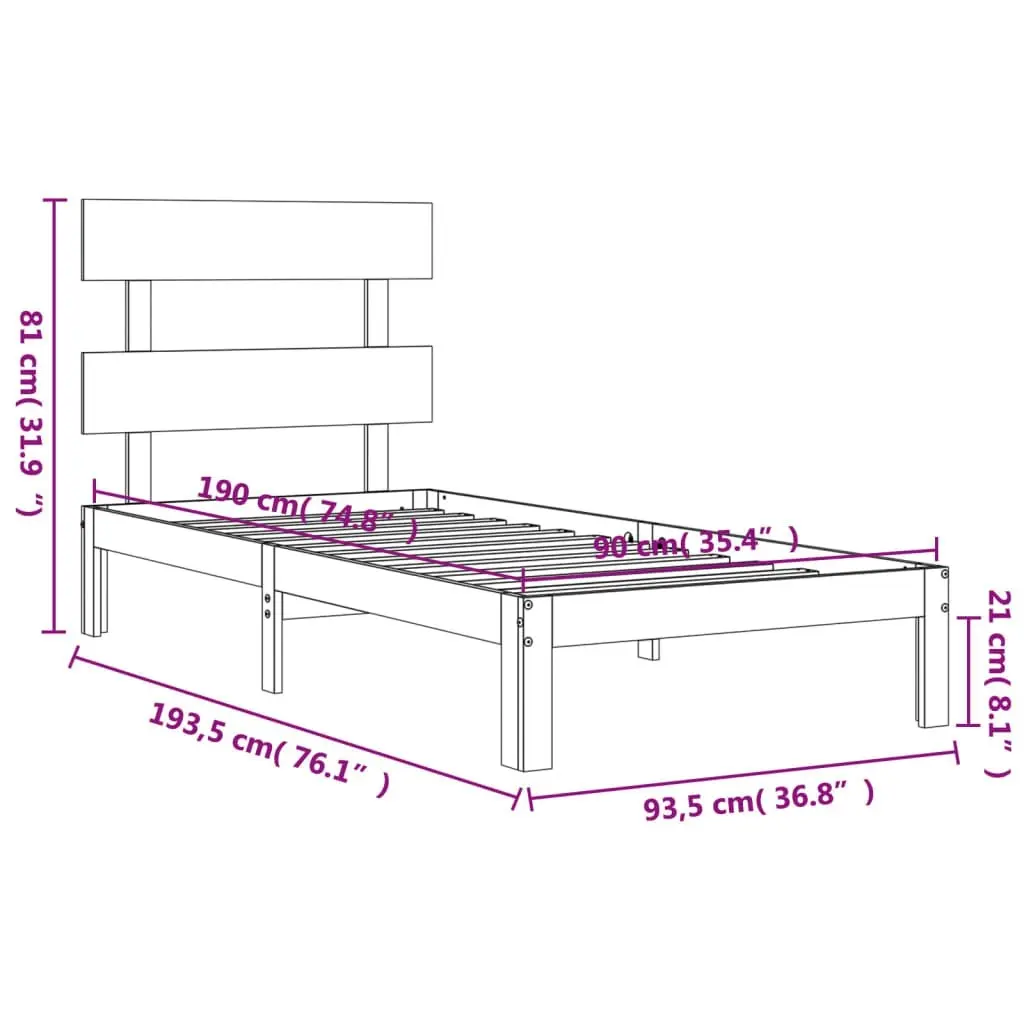 Bed Frame without Mattress 90x190 cm Solid Wood Pine 3193496