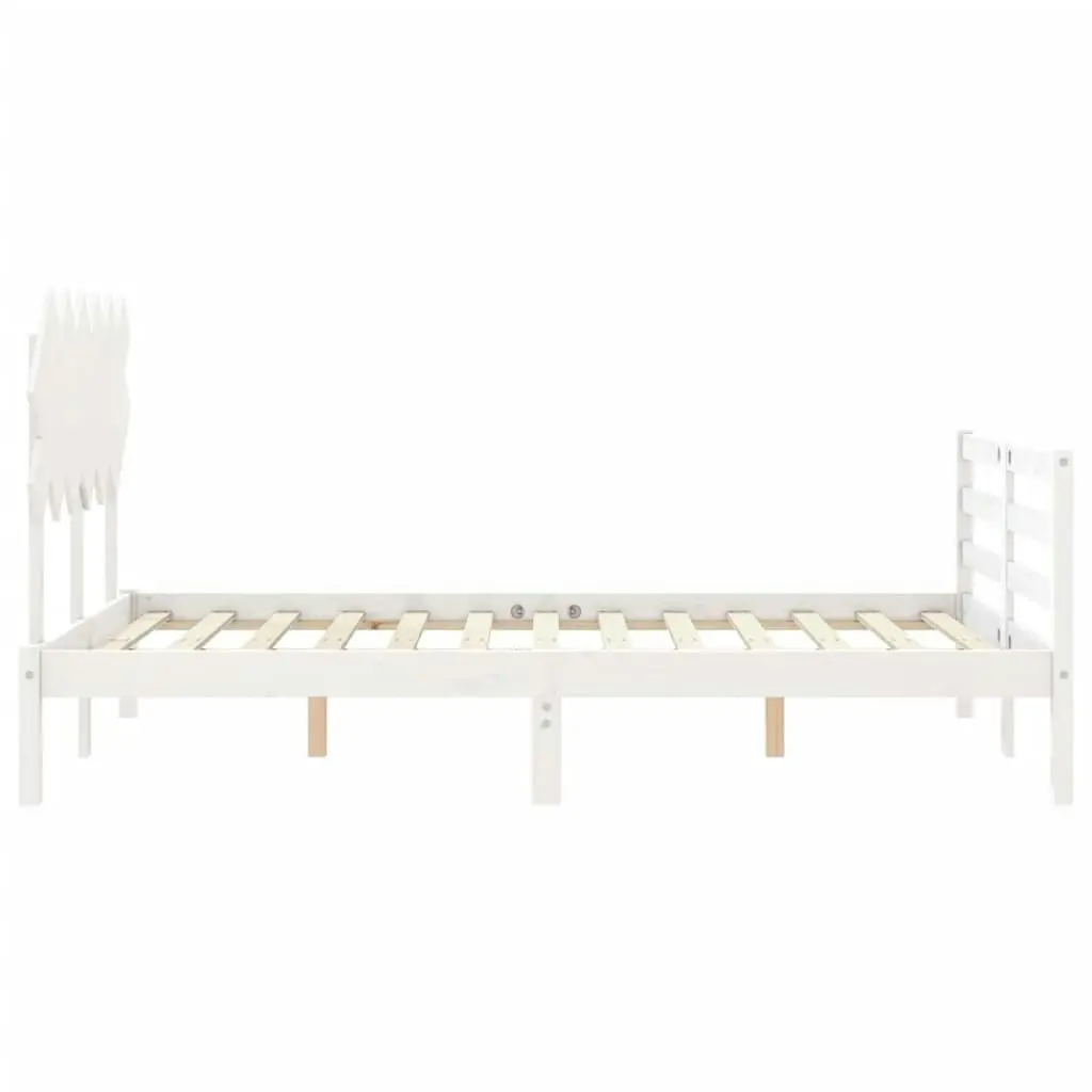 Bed Frame with Headboard White 137x187 cm Double Solid Wood 3195262