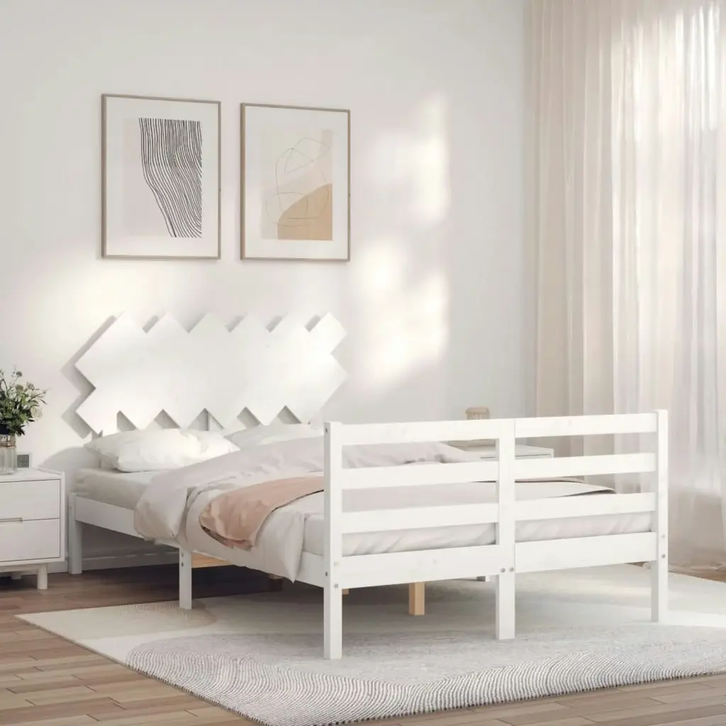 Bed Frame with Headboard White 137x187 cm Double Solid Wood 3195262