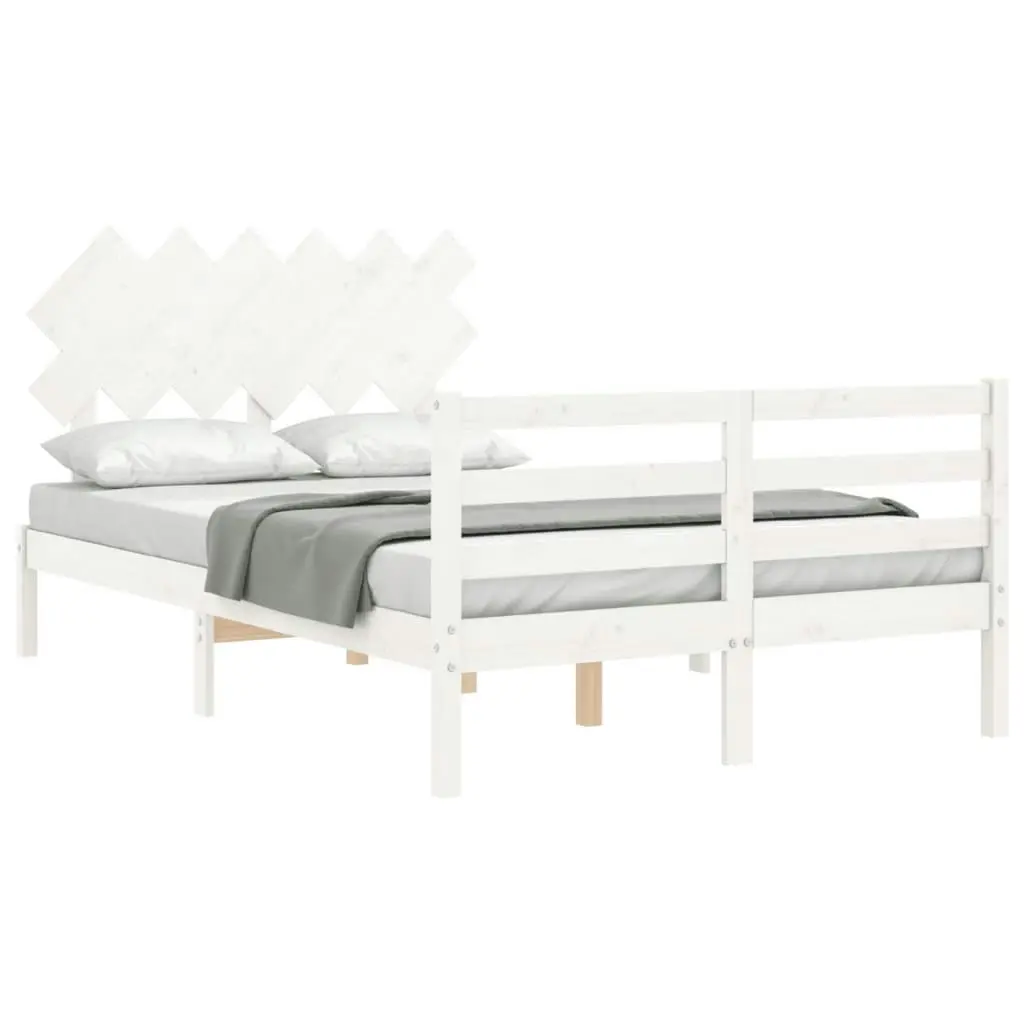 Bed Frame with Headboard White 137x187 cm Double Solid Wood 3195262