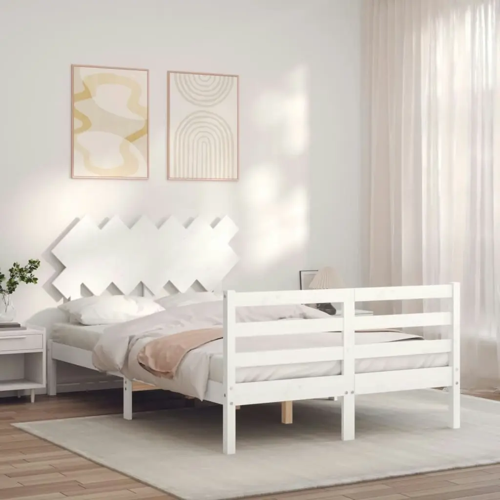 Bed Frame with Headboard White 137x187 cm Double Solid Wood 3195262