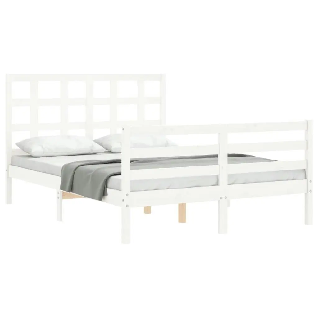 Bed Frame with Headboard White 137x187 cm Double Solid Wood 3193962