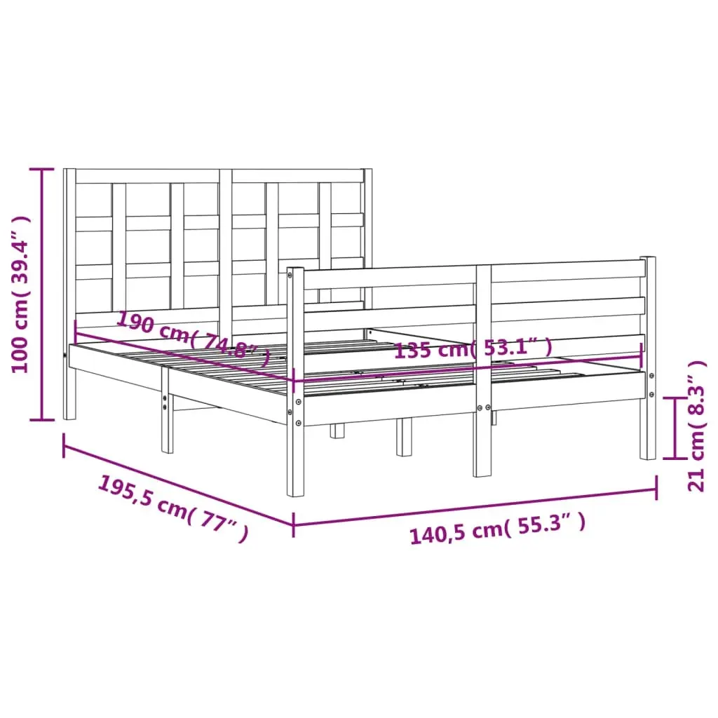 Bed Frame with Headboard White 137x187 cm Double Solid Wood 3193962