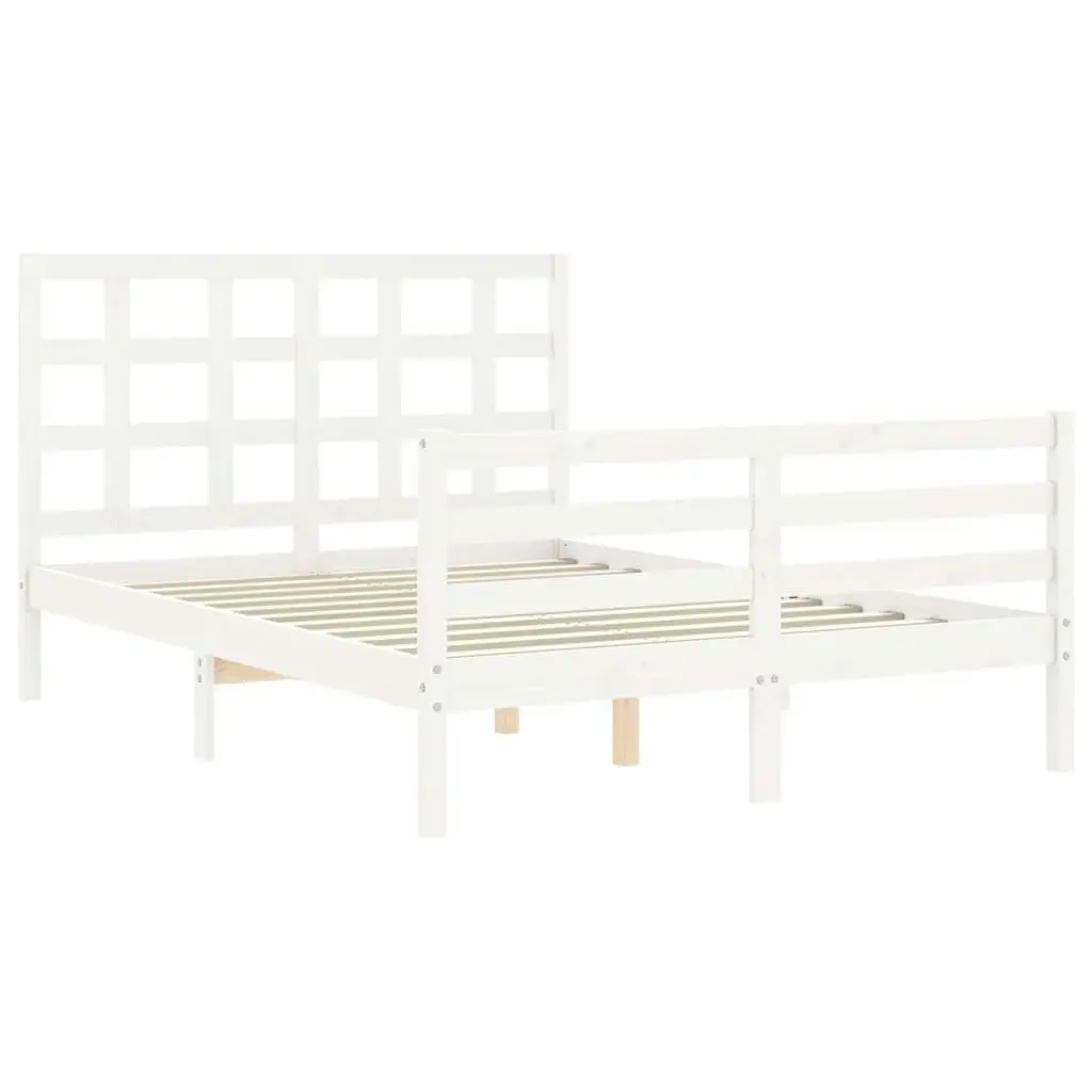 Bed Frame with Headboard White 137x187 cm Double Solid Wood 3193962