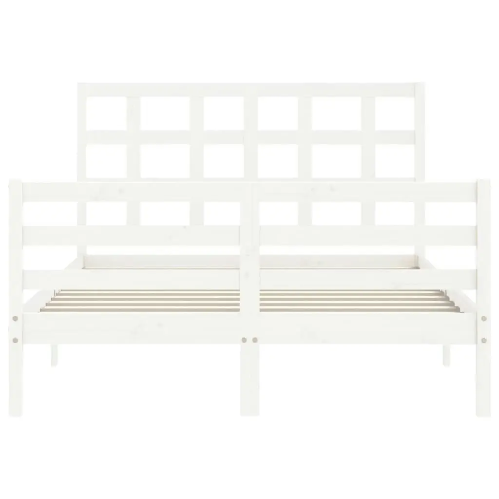 Bed Frame with Headboard White 137x187 cm Double Solid Wood 3193962