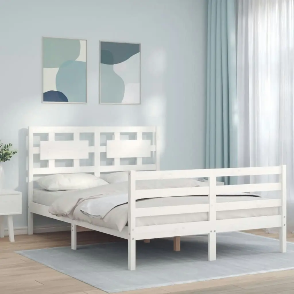 Bed Frame without Mattress White 135x190 cm Solid Wood 3194417