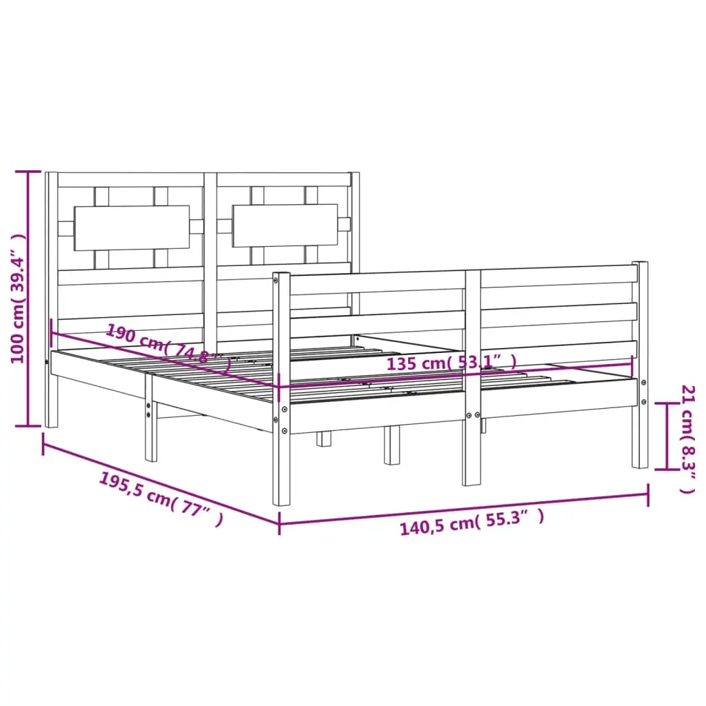 Bed Frame without Mattress White 135x190 cm Solid Wood 3194417