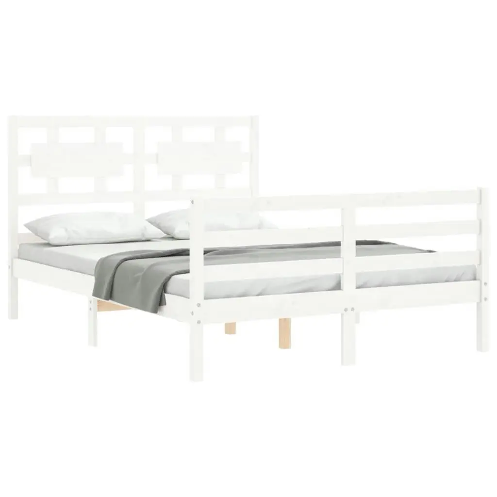 Bed Frame without Mattress White 135x190 cm Solid Wood 3194417