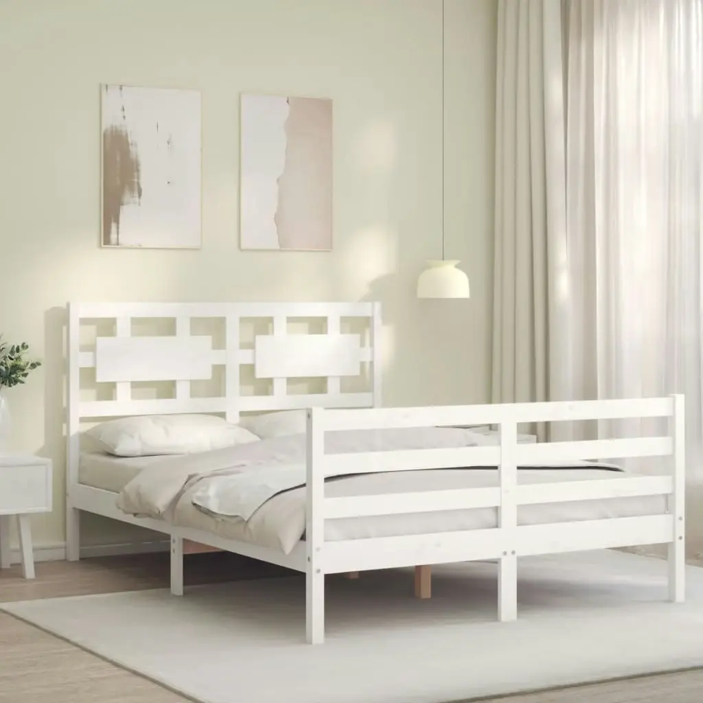 Bed Frame without Mattress White 135x190 cm Solid Wood 3194417