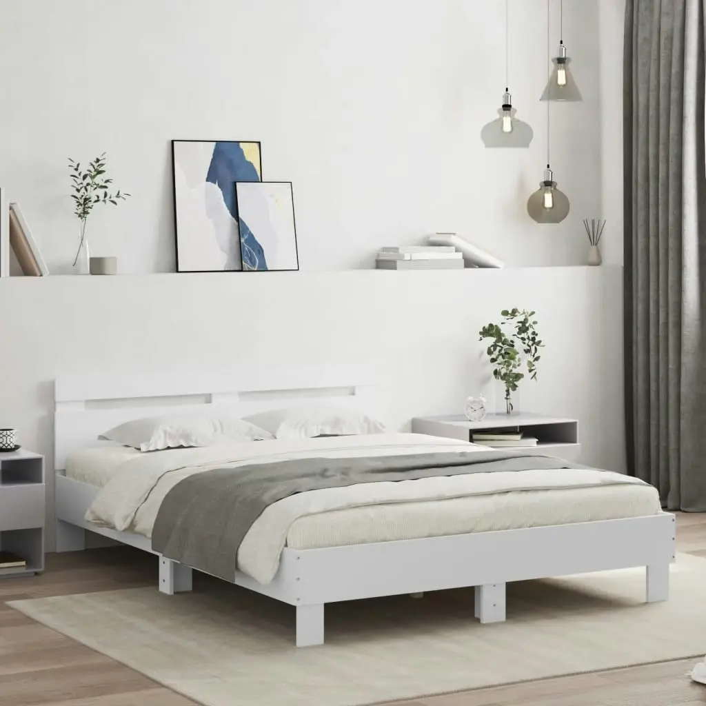 Bed Frame with Headboard White 150x200 cm Engineered Wood 3207413