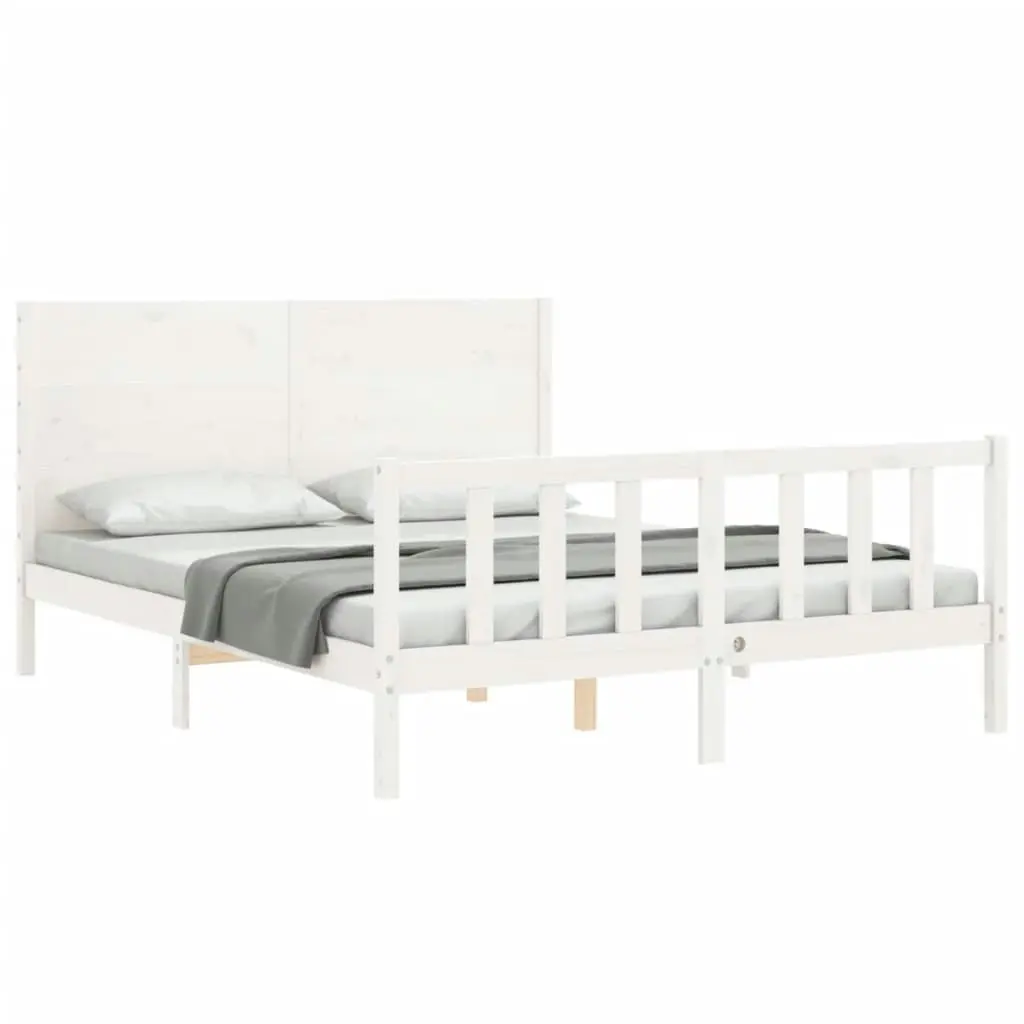 Bed Frame with Headboard White 153x203 cm Queen Solid Wood 3192757