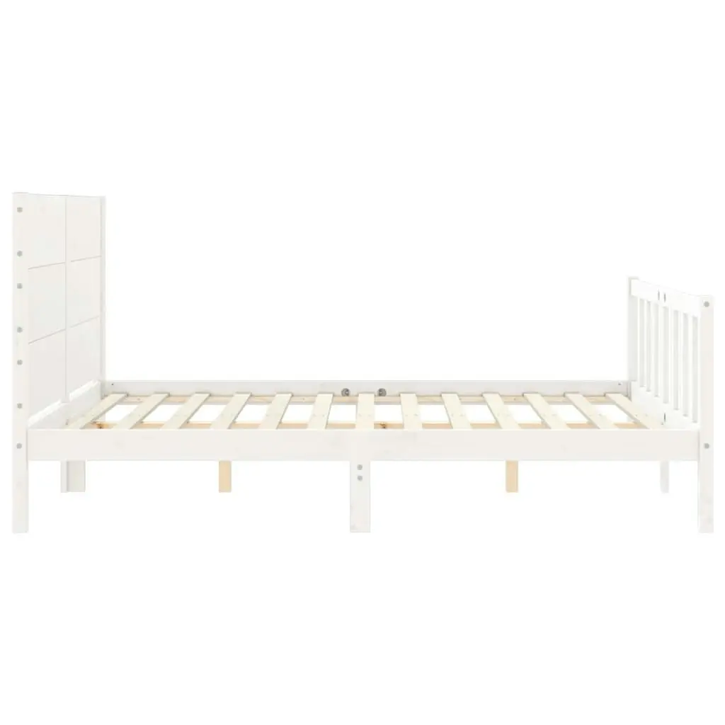 Bed Frame with Headboard White 153x203 cm Queen Solid Wood 3192757