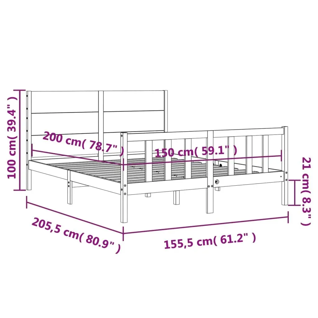 Bed Frame with Headboard White 153x203 cm Queen Solid Wood 3192757